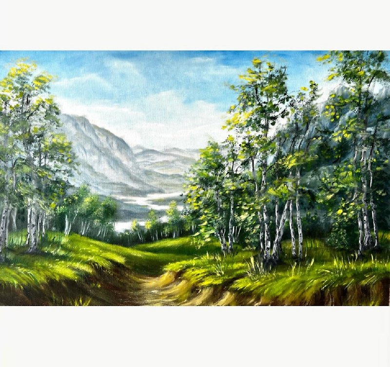 Birch Tree Painting Landscape Original Artwork 40x60 cm/16x24 inch - โปสเตอร์ - ผ้าฝ้าย/ผ้าลินิน หลากหลายสี