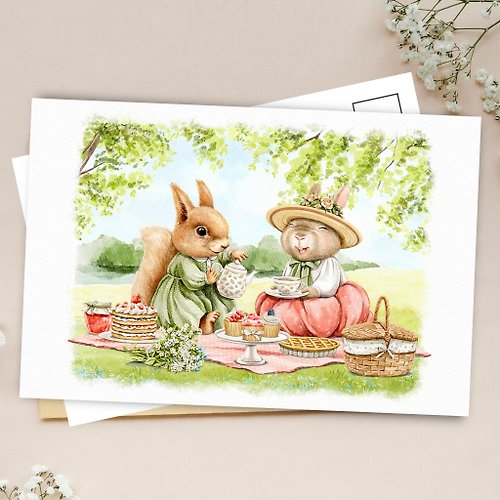 Piscoletters Bunny picnic postcard