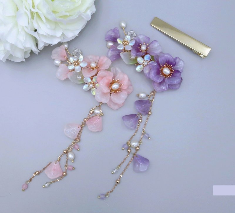 Lemon Handmade Hair Accessories Rose Rattan Hairpin/Barrette/Auto Clip (Tassels - เครื่องประดับผม - กระจกลาย สีม่วง