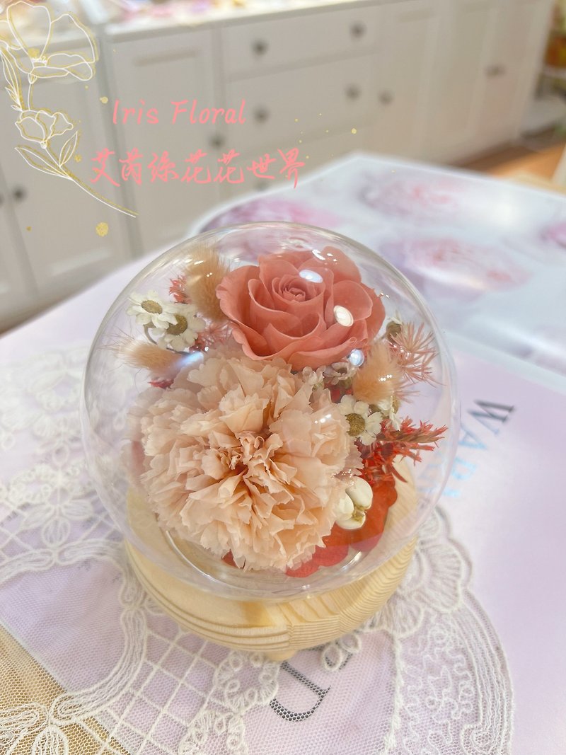 母親節永生花康乃馨玫瑰乾燥花玻璃盅 - 乾燥花/永生花 - 其他材質 
