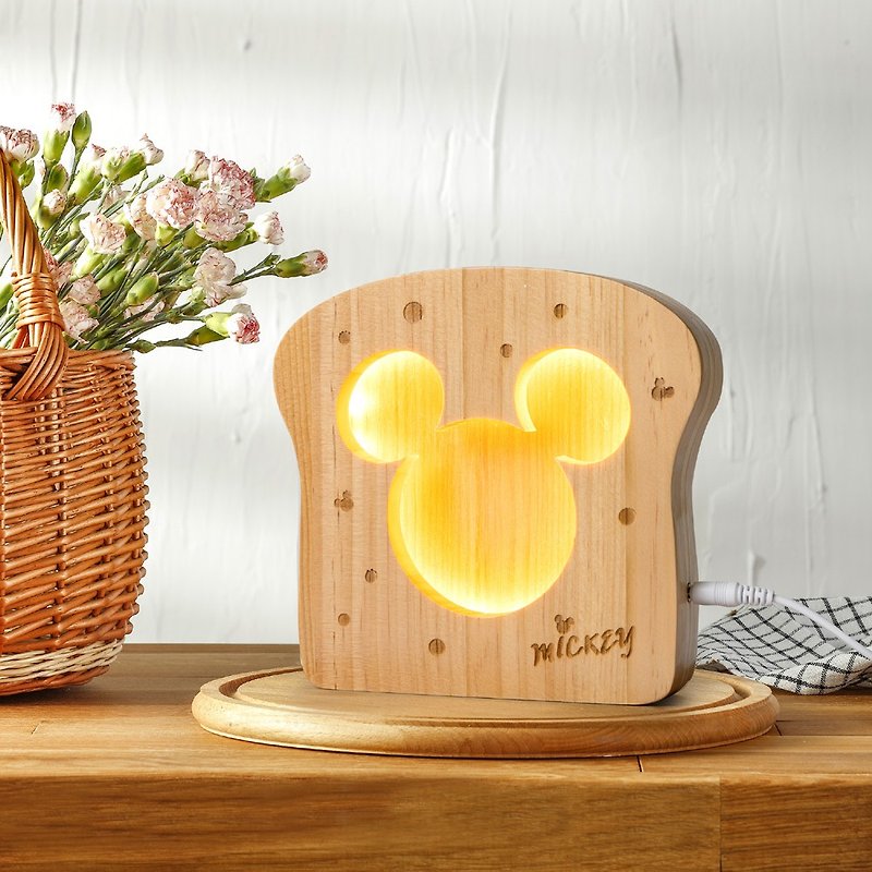 【こどもの楽しい生活】ミッキーシリーズ トースト型無垢材雰囲気ランプ（台湾でデザイン・製造） - 照明・ランプ - その他の素材 カーキ