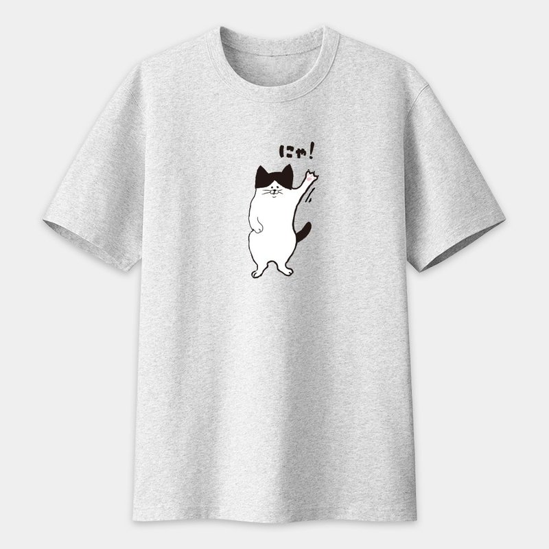 Cat にゃmeow unisex pure cotton short-sleeved T-shirt PU028 - Women's T-Shirts - Cotton & Hemp Gray