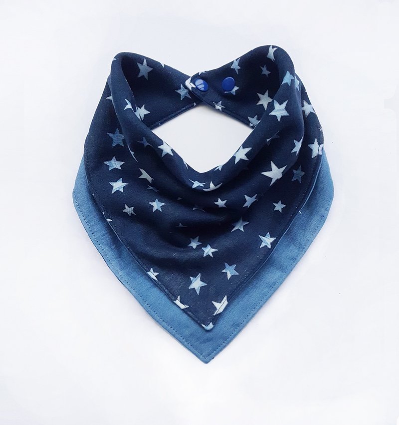 Star cowboy (dark blue) - double-sided bib / saliva towel / scarf / embroidery - ผ้ากันเปื้อน - ผ้าฝ้าย/ผ้าลินิน สีน้ำเงิน