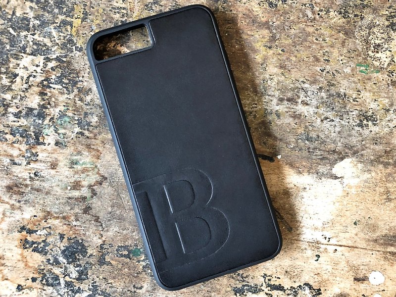 Initial leather mobile phone case material bag iPhone15 Plus Xs Max XR Italian vegetable tanning - เครื่องหนัง - หนังแท้ สีดำ