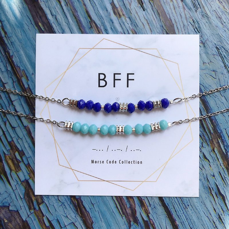 Morse code. BFF. best friend. Faceted beads. Morse Code. beaded bracelet - สร้อยข้อมือ - โลหะ สีน้ำเงิน