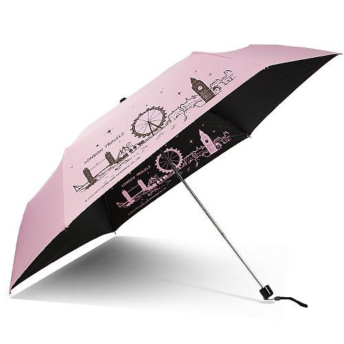 TDN 雙龍倫敦超細黑膠蛋捲傘三折傘抗UV鉛筆傘晴雨傘兒童傘(清新粉)