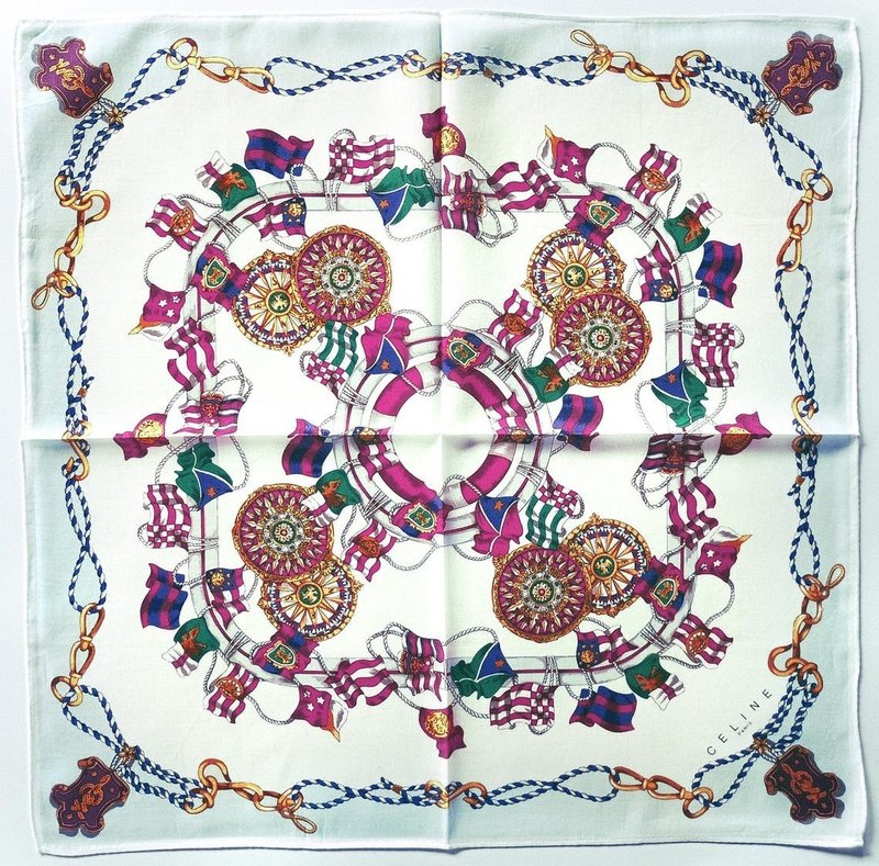 Celine Vintage Handkerchief Baroque Celebratory Victory 19 x 19 inches - 手帕 - 棉．麻 藍色