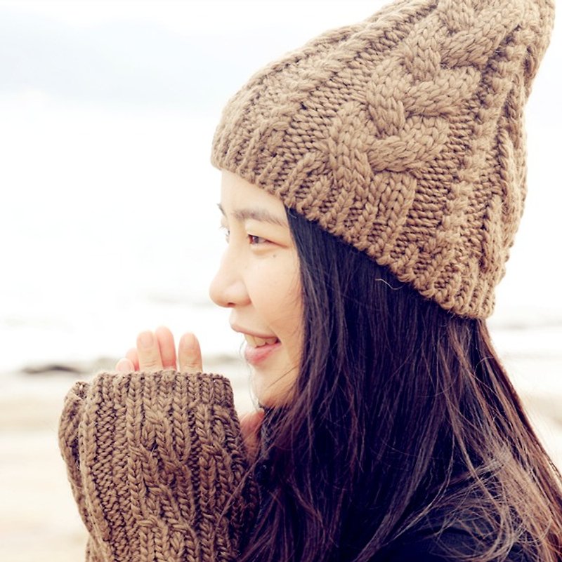 [Tip cloth for the concept of view of the sea] three-colored alpaca wool hat gloves - หมวก - ขนแกะ 