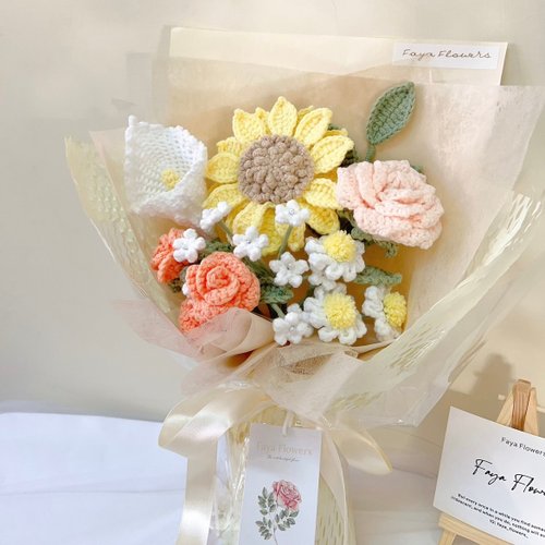 Faya 毛線永生花｜鉤織小物 奶油向日葵 畢業花束 編織花 鉤織花 針織花 生日花束 畢業季七
