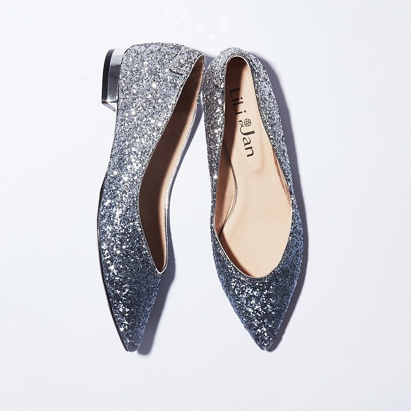 [Athena's Smile] Micro-toe-stitched pointed shoes _ Gradual party (No. 21.5) - Women's Casual Shoes - Genuine Leather Silver