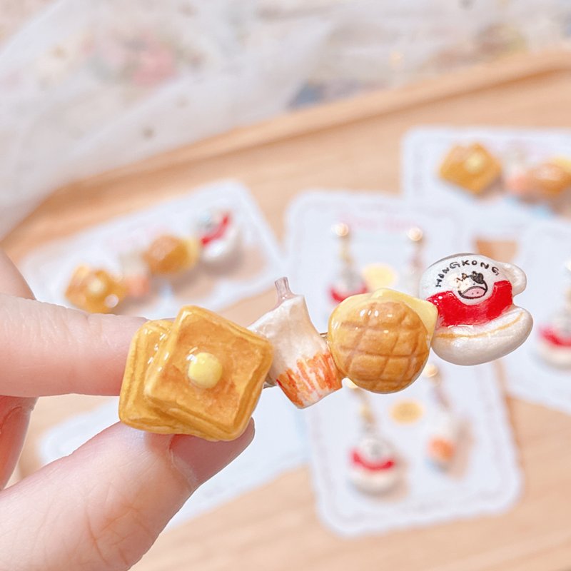 手繪 港式茶餐廳小食 髮夾 奶茶 菠蘿包 咖啡 西多士 - 髮夾/髮圈 - 黏土 橘色