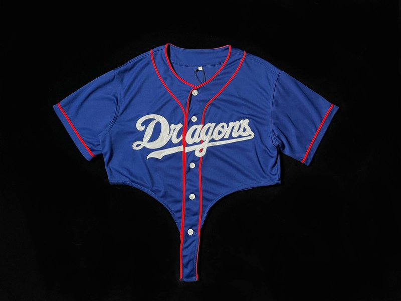 REGETHER Vintage modified short version baseball top-Dragons-06 - เสื้อผู้หญิง - ผ้าฝ้าย/ผ้าลินิน สีน้ำเงิน