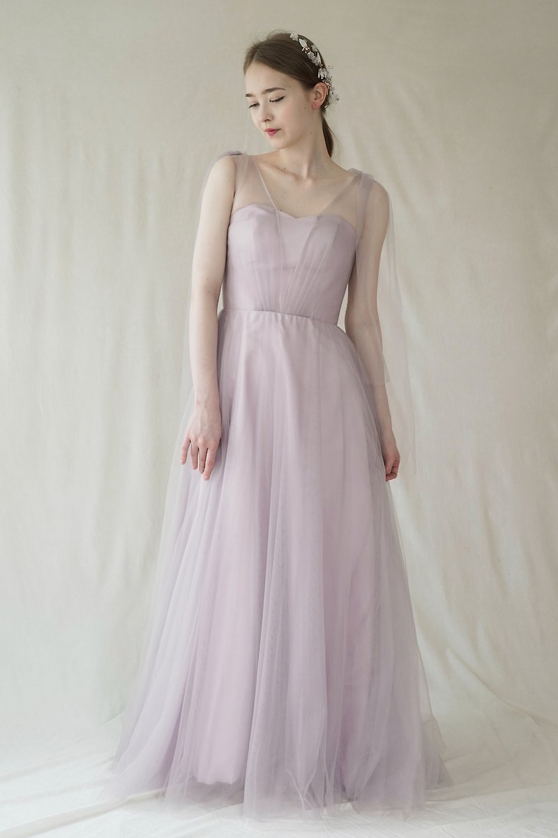 Dusty Purple A-Line Tulle Dress - Evening Dresses & Gowns - Other Materials Purple