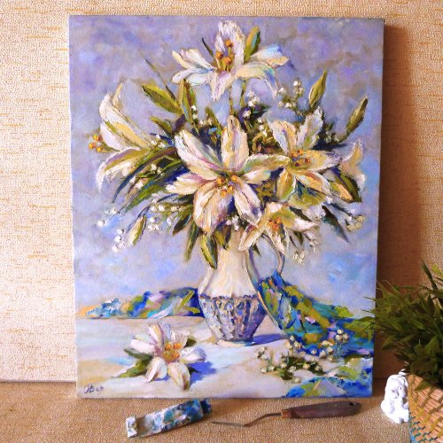絵画　油絵　ユリ　大きい　花の絵　キャンバス 絵画 油絵 ユリ 大きい 花の絵 キャンバス - メルカリ