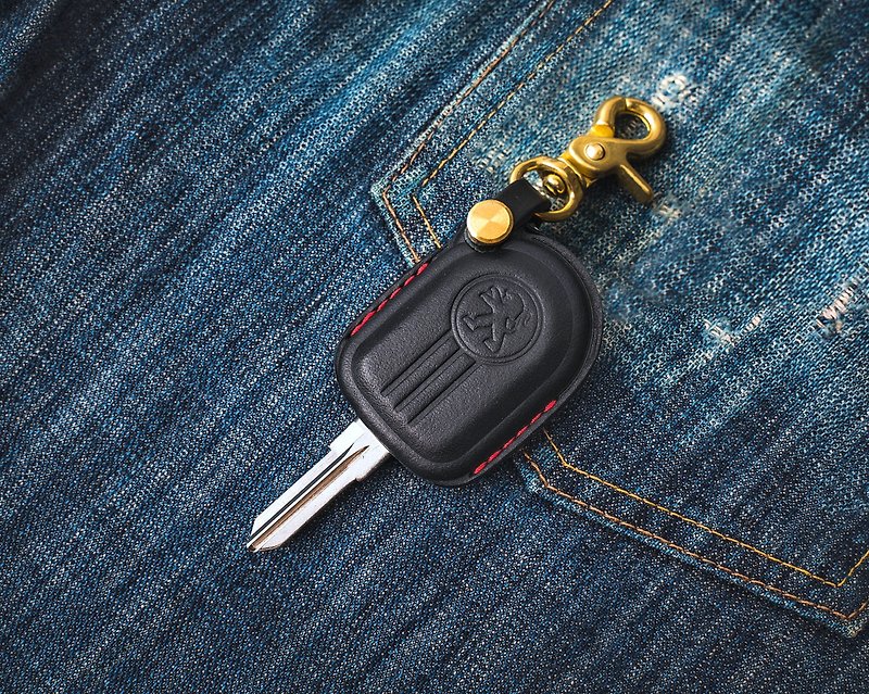 Baoshi Peugeot 2008 308 3008 5008 car key bag key leather case - ที่ห้อยกุญแจ - หนังแท้ สีดำ
