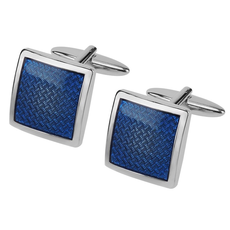 Silver Transparent Blue Braided Pattern Cufflinks - กระดุมข้อมือ - โลหะ สีน้ำเงิน