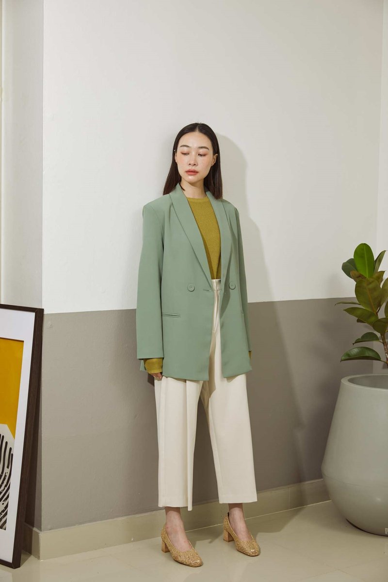 俐落簡約 Oversize 西裝外套 _ Announcement : 豆綠色 - 女裝西裝外套/大衣 - 其他人造纖維 綠色