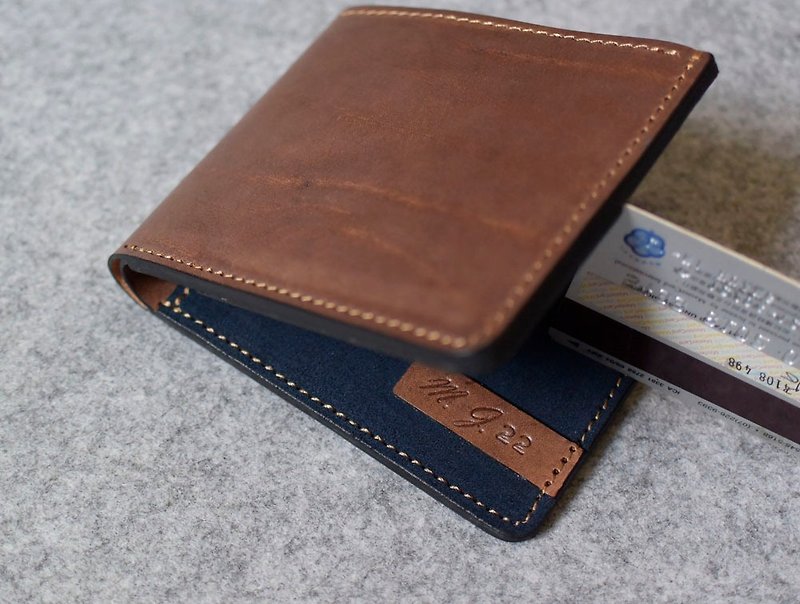 レザーのパーソナライズされたショート クリップウォレットカード 8 枚 + 大きな内ポケット 2 つ - 財布 - 革 