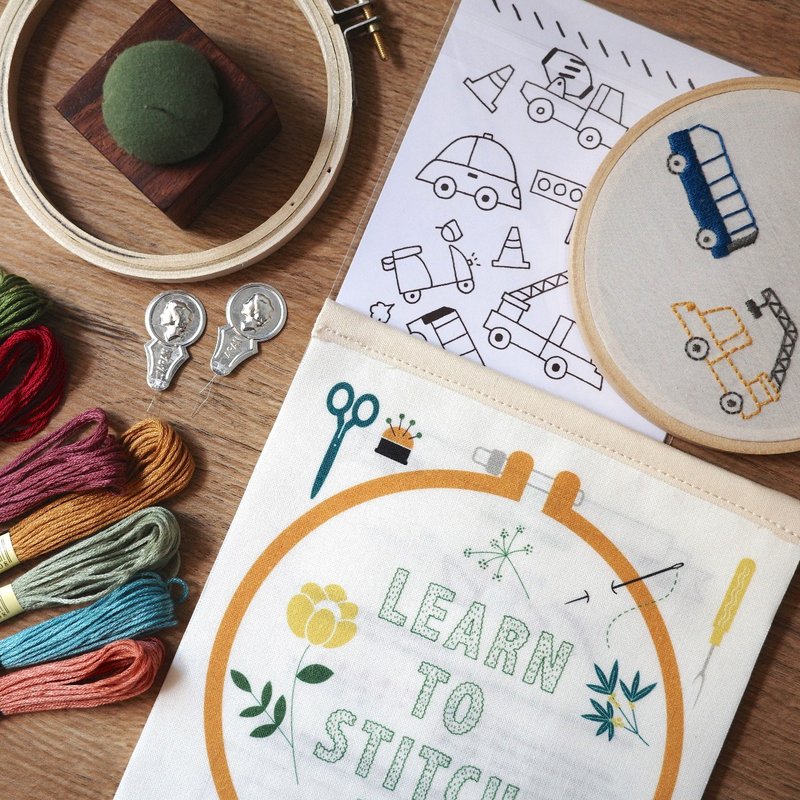 [Full package for beginners] Embroidery practice book + 10-color Embroidery thread set + car transfer drawings plus a free needle threader - Knitting, Embroidery, Felted Wool & Sewing - Cotton & Hemp 