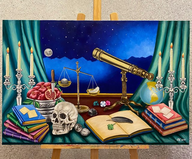 永遠、オリジナルの油絵、キャンバスに油絵、象徴的な静物画