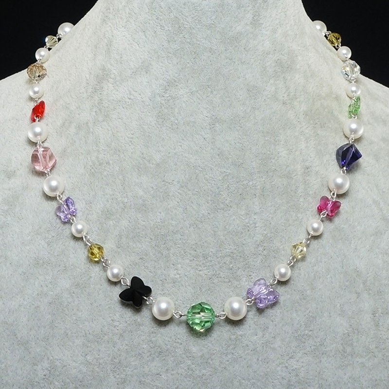 Swarovski Crystal Necklace White Pearl Multicolor Butterfly Necklace Jewelry - 項鍊 - 其他材質 多色