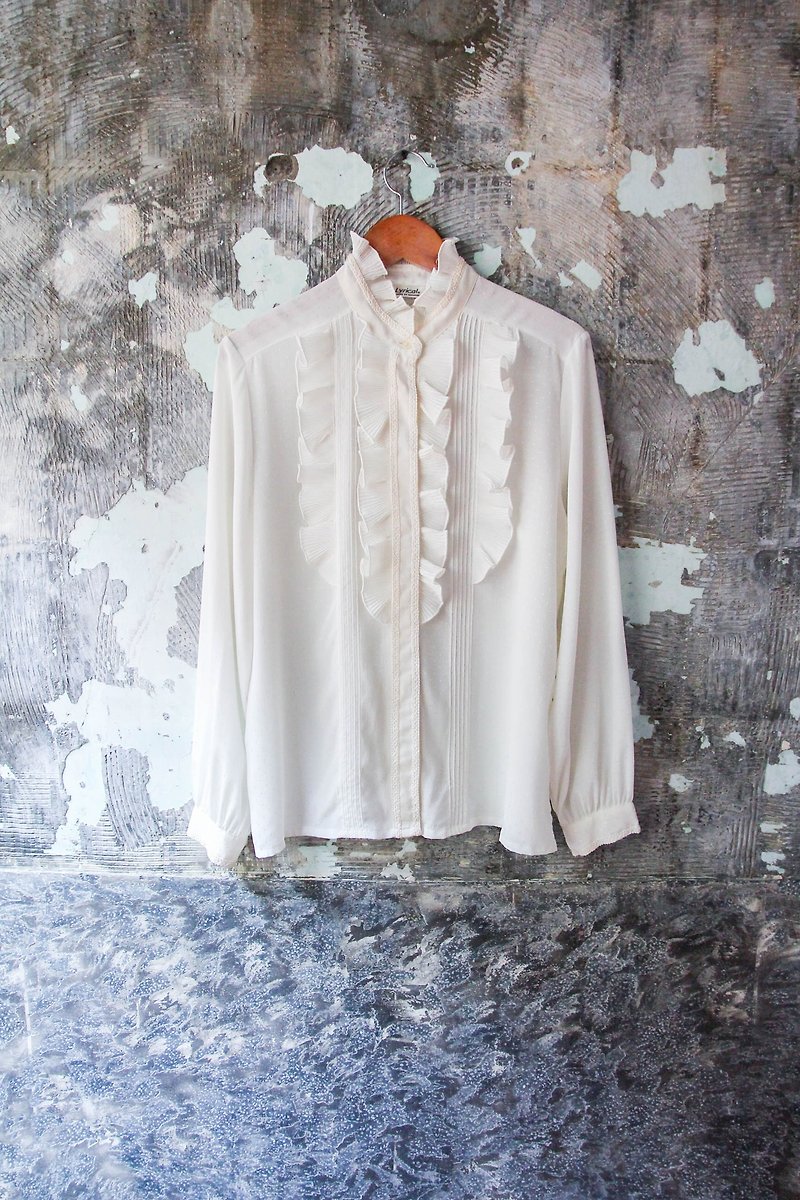 袅袅 department store-Vintage Japanese straight wavy lace piping white shirt retro - Women's Tops - Other Materials 