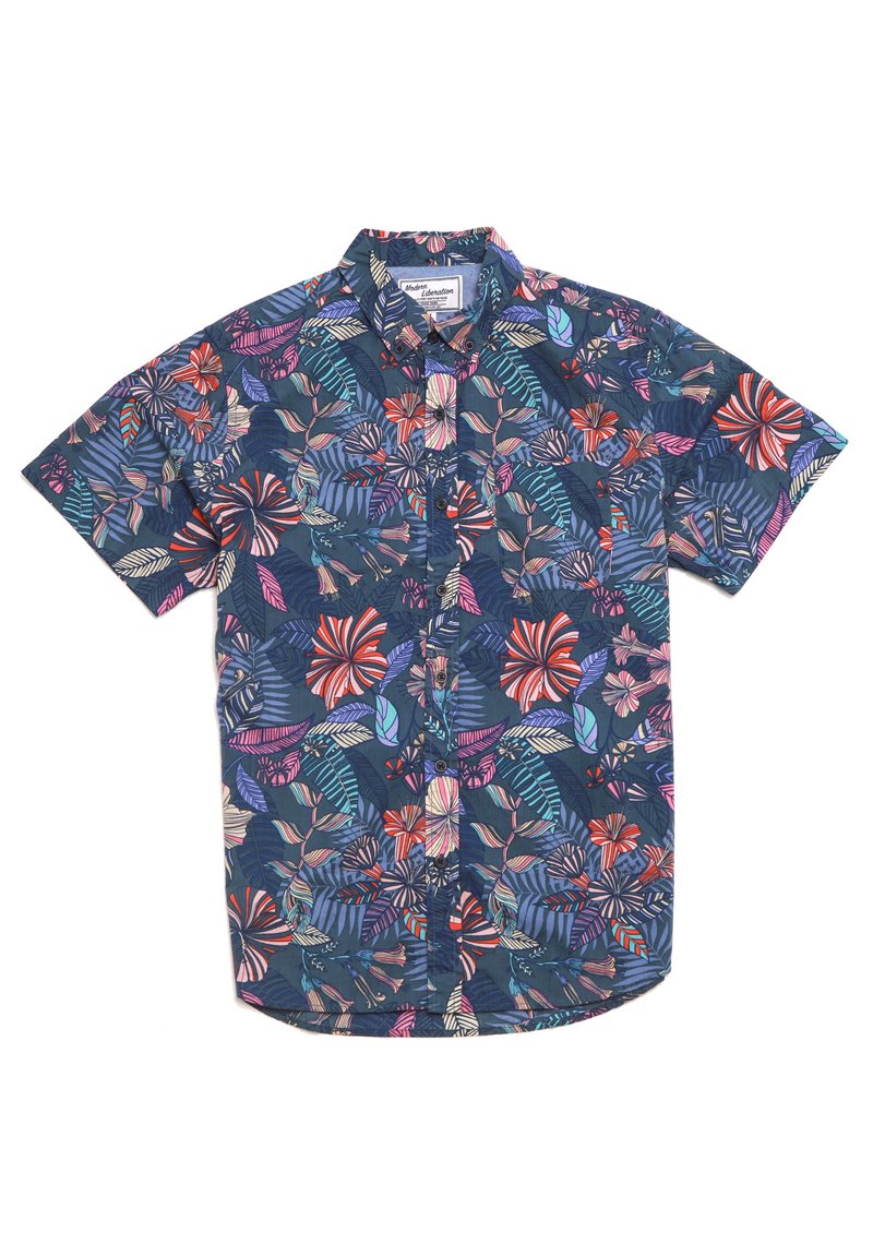 Color Floral Shirt 彩色花卉襯衫 - 藍色 - 男襯衫/休閒襯衫 - 棉．麻 藍色
