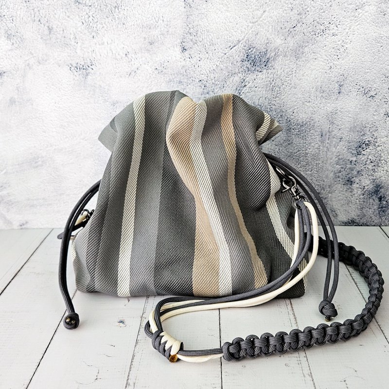 m'pouch large size - beige gray stripe - Messenger Bags & Sling Bags - Eco-Friendly Materials Gray