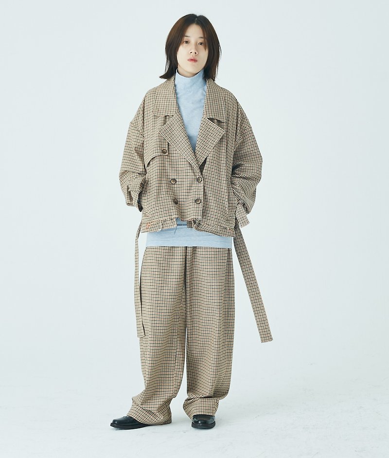 muterumours日本色織千鳥格設計感毛邊短夾克外套風衣 - 女上衣/長袖上衣 - 其他材質 