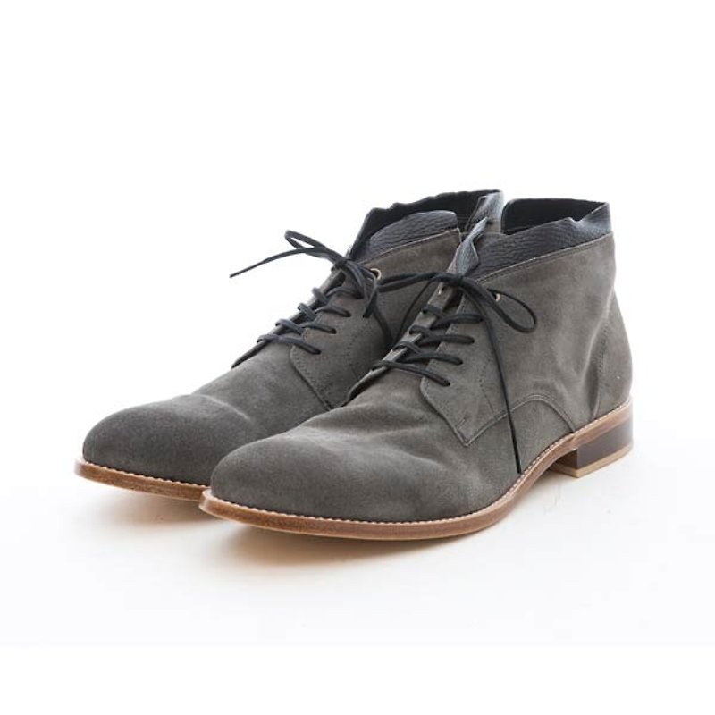 ARGIS leather-soled two-color stitching desert boots #42215 ink gray-handmade in Japan - รองเท้าหนังผู้ชาย - หนังแท้ สีเทา