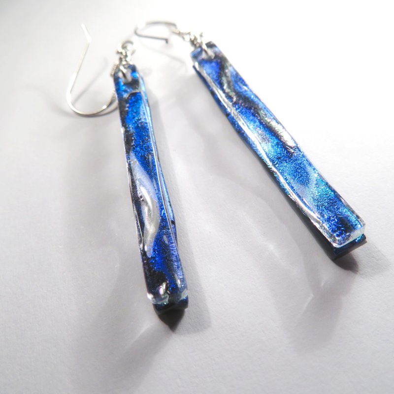 Jewelry glass dangle earrings/PE2 - Earrings & Clip-ons - Glass Blue