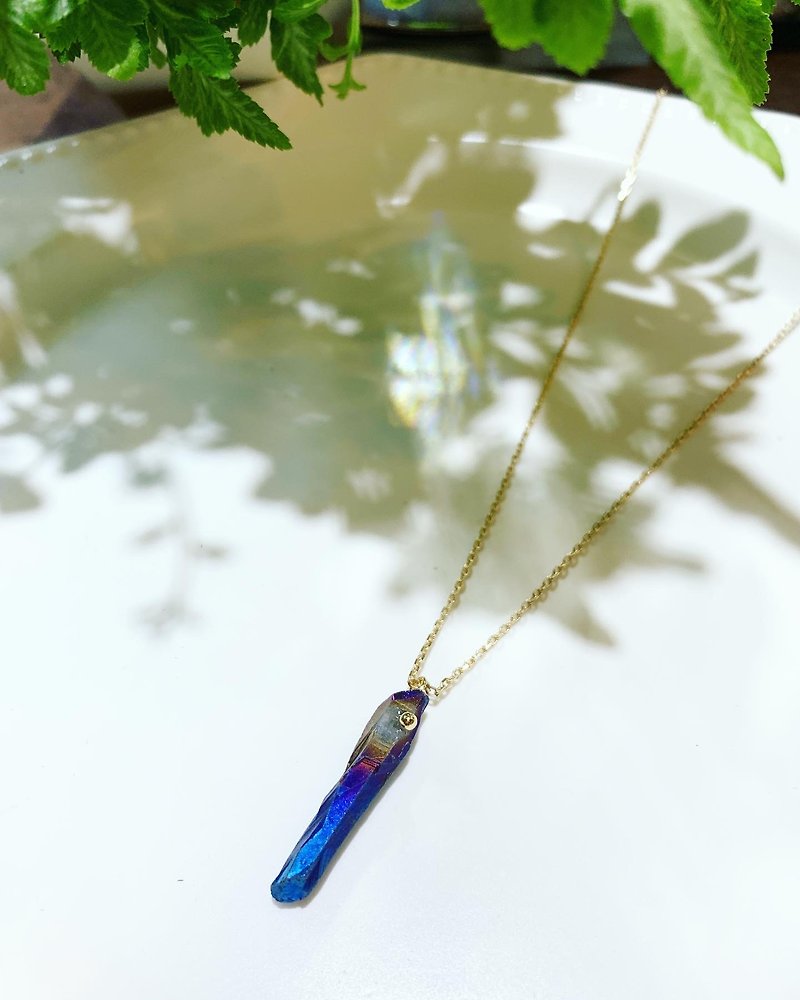Exclusive-Star Galaxy Series_mini Cool Blue Quartz Stone Clavicle Chain_Short Necklace_ - Long Necklaces - Gemstone Blue