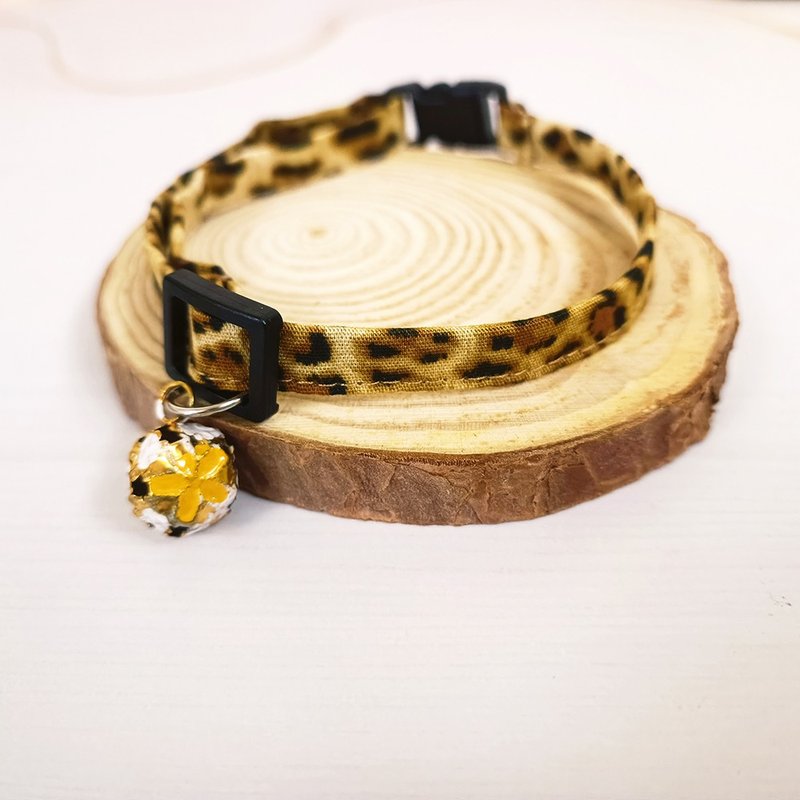 豹紋款 貓咪 迷你犬 小型犬 裝飾項圈 - 項圈/牽繩 - 棉．麻 卡其色