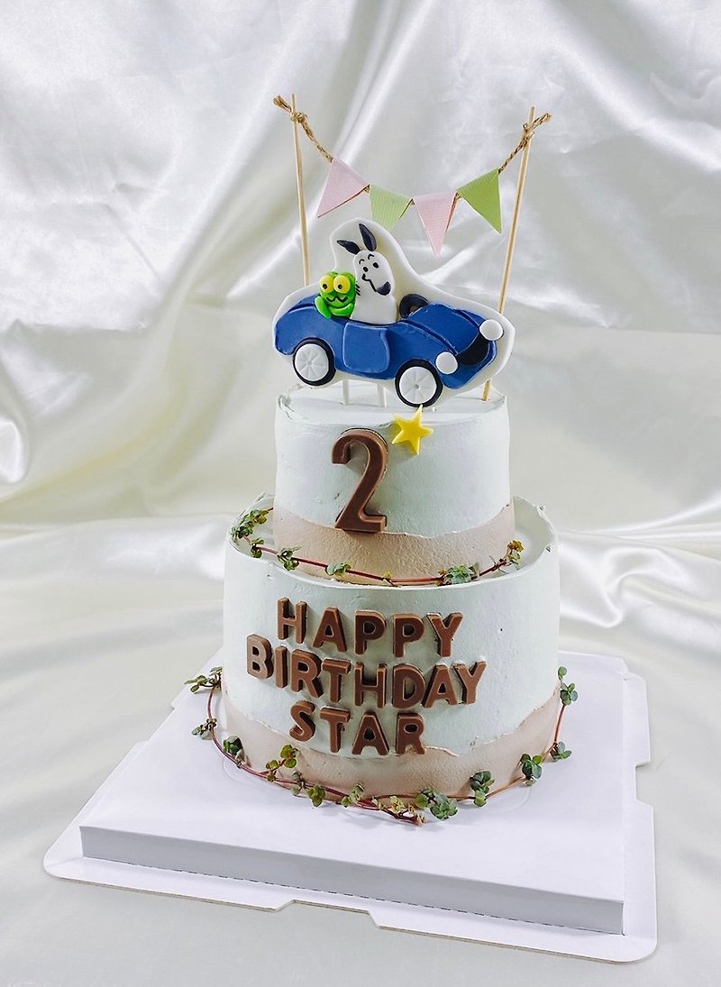 Baumkairo Birthday Cake Customized Cake One Year Old Fondant Cartoon Style 4+6 Inch Face-to-Face - เค้กและของหวาน - อาหารสด สีทอง