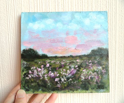 野花のある風景オリジナルアート花油絵花アートワーク