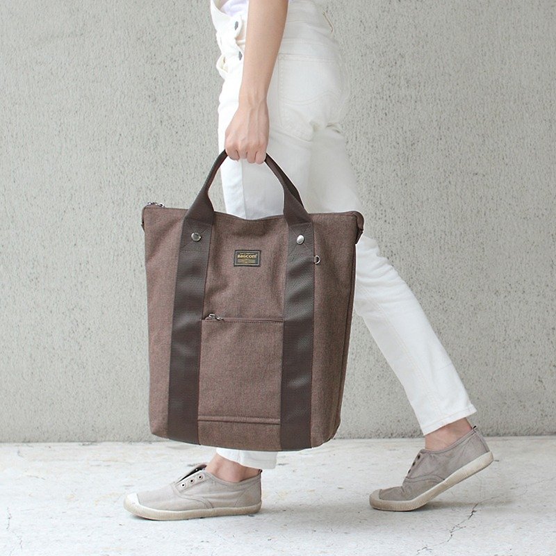Double belt easy to use backpack - Coffee _100454 - กระเป๋าเป้สะพายหลัง - วัสดุกันนำ้ สีนำ้ตาล