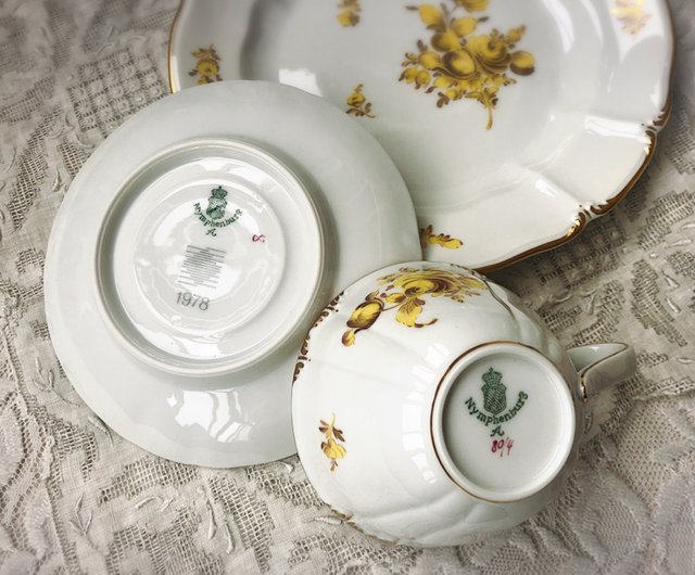 German royal porcelain Nymphenburg Nymphenburg hand-painted yellow rose  relief gold-painted three-piece cup and plate set - Shop Migu Vintage  Teapots & Teacups - Pinkoi