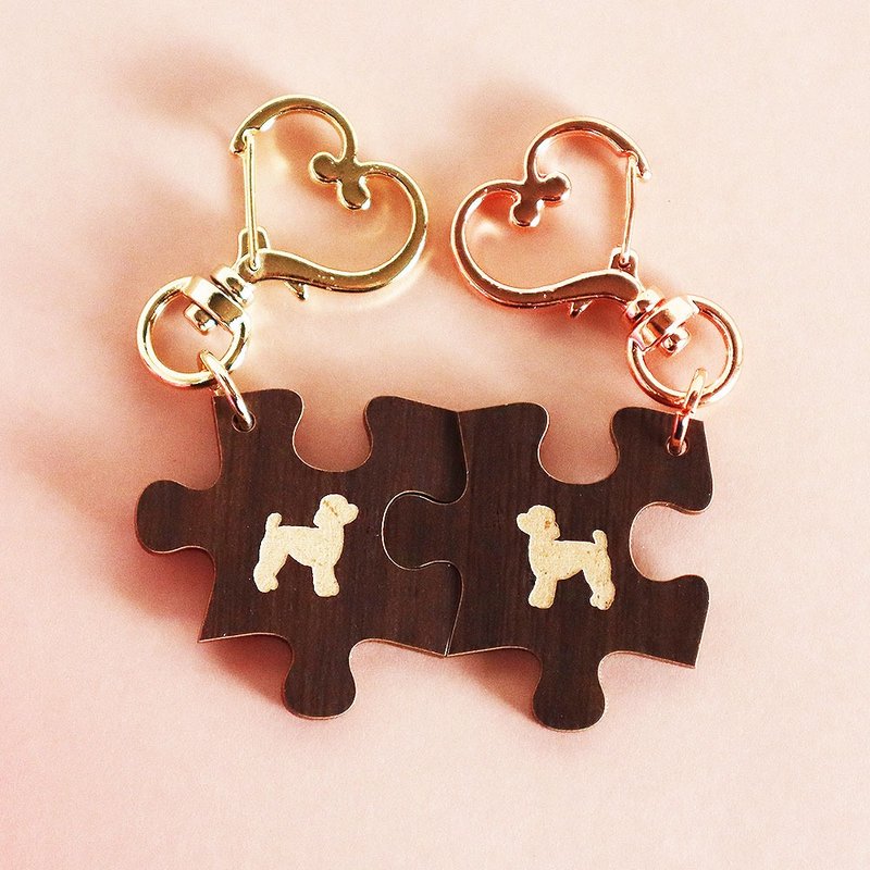 まるでチョコ 犬種３５種 パズル 木製キーホルダー ペアセット バレンタイン 2ピース 誕生日 - 鑰匙圈/鑰匙包 - 木頭 咖啡色