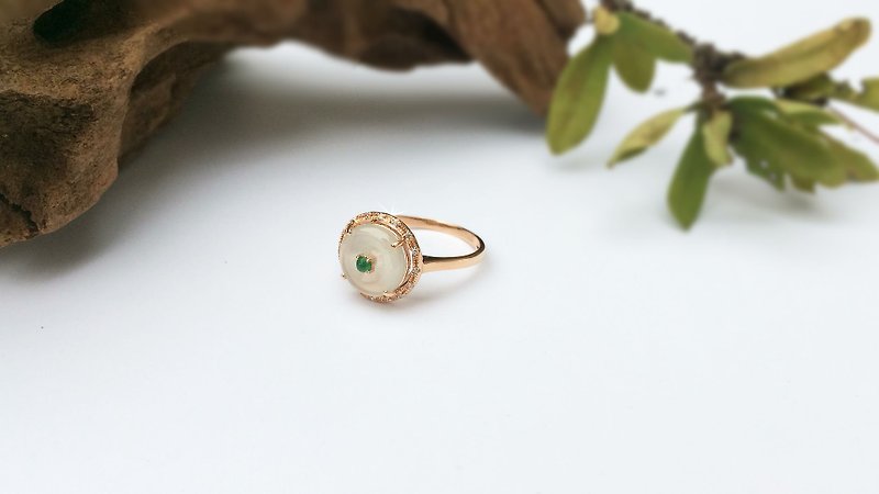 Nostalgia - boutique design series: natural ice jade (Burma jade) 750K gold ring diamond ring - General Rings - Gemstone Gold
