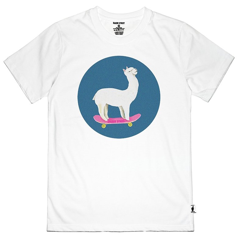 British Fashion Brand -Baker Street- Sk8er Alpaca Printed T-shirt - เสื้อยืดผู้ชาย - ผ้าฝ้าย/ผ้าลินิน 