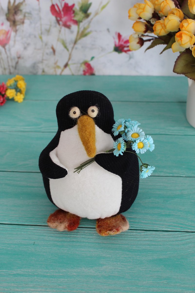OOAK Stuffed penguin - funny gift for friend - Stuffed Dolls & Figurines - Cotton & Hemp Multicolor