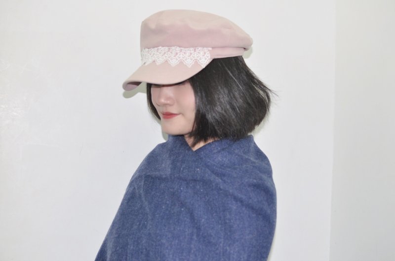 Flat 135 X Rumie Taiwanese designer pink collocation cotton lace military cap newsboy cap - หมวก - ผ้าฝ้าย/ผ้าลินิน สึชมพู