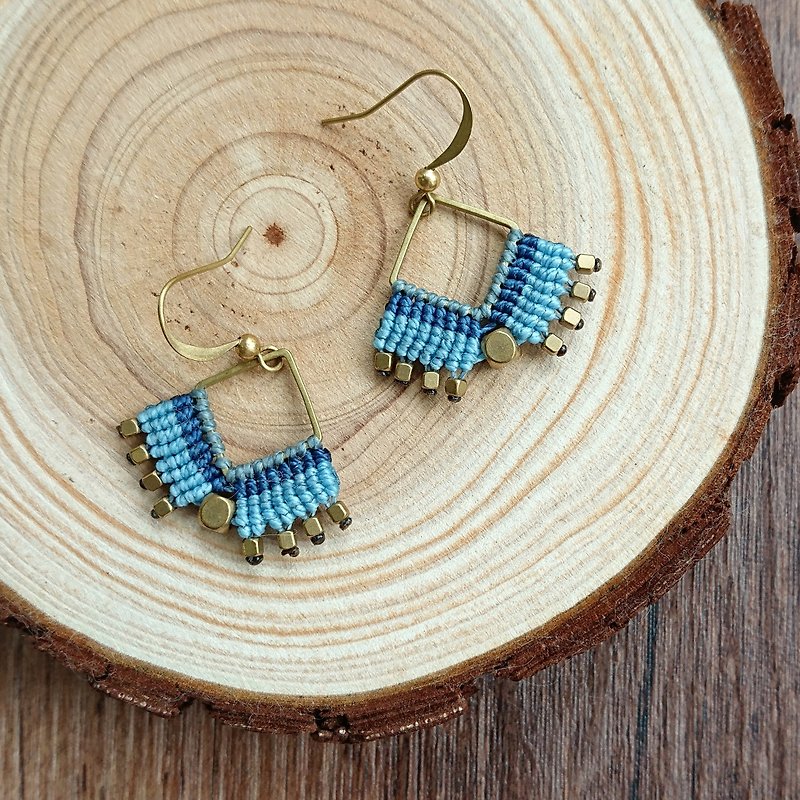 Misssheep-A114-ethnic style South American wax line braided brass bead earrings (ear hook/ear clip) - Earrings & Clip-ons - Other Materials Blue
