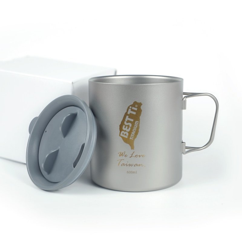 Pure Titanium Double Layer Folding Cup 600ml Mug Insulation Cup - Cups - Precious Metals Silver