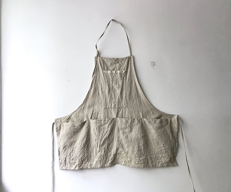Beige cotton and linen multi-pocket short apron - Aprons - Cotton & Hemp 
