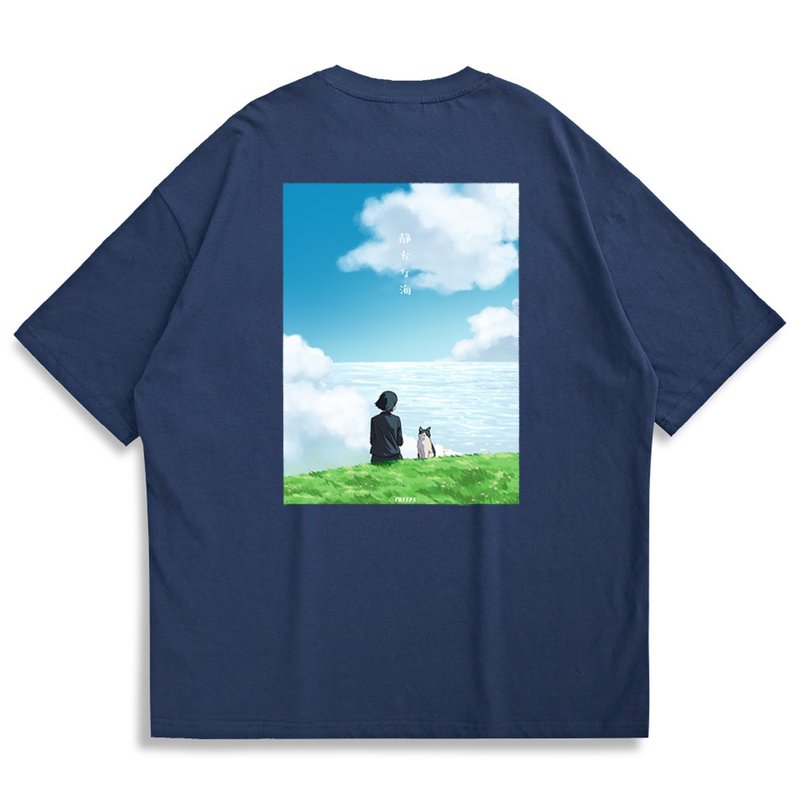 【Creeps Original】Peaceful Sea Oversized Printed T-shirt - เสื้อยืดผู้ชาย - ผ้าฝ้าย/ผ้าลินิน หลากหลายสี