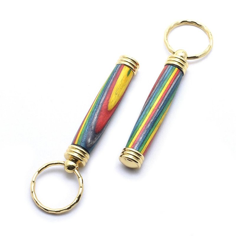 Handmade wooden portable toothpick holder key chain (dyed hard wood of the kind; 24 gold plating) TOOTH-24G-SPR - Charms - Wood Green