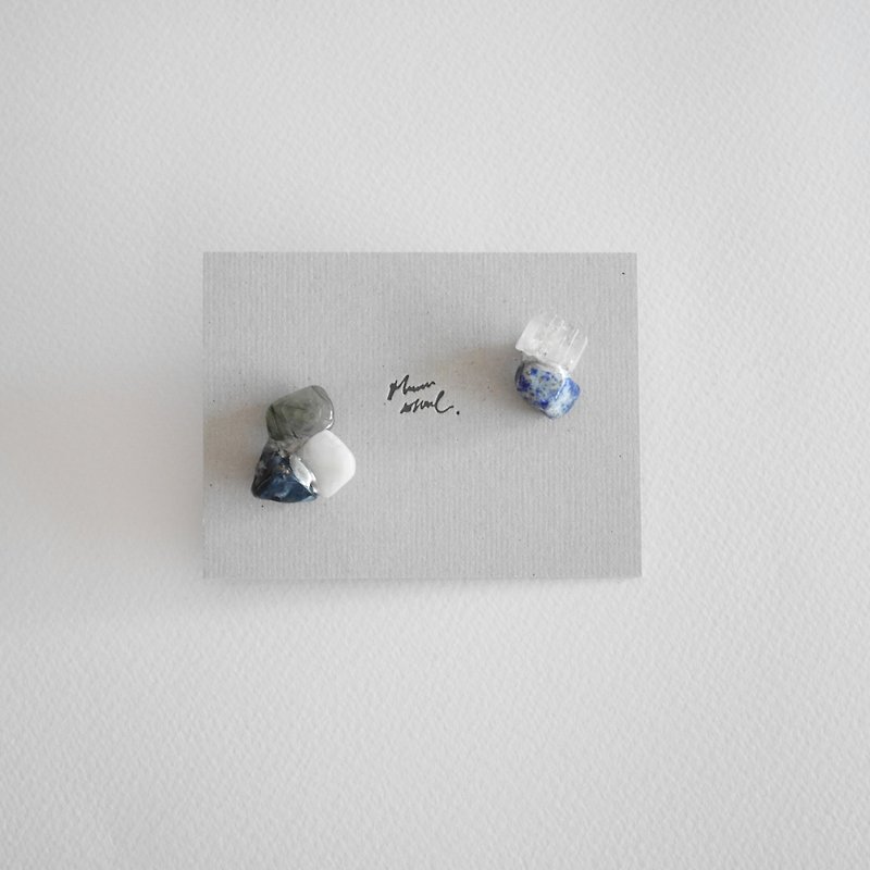 Jin Jiu earrings ピアス / イヤリング | Silver sea no.68 - ต่างหู - เครื่องประดับพลอย สีน้ำเงิน