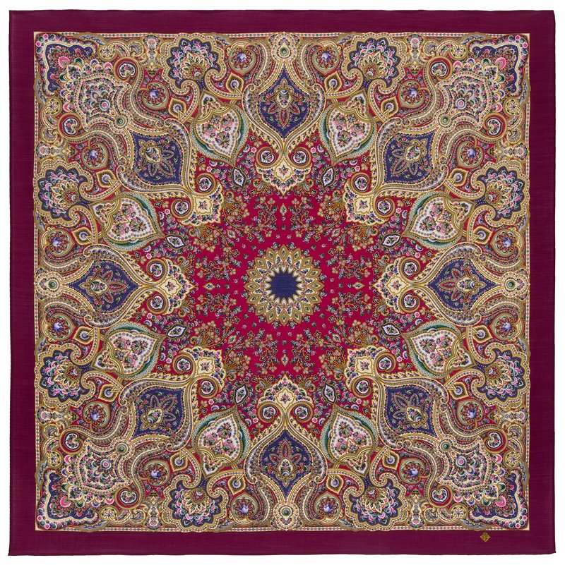 Original Pavlovo Posad Russian Shawl 100% Wool Woolen Scarf 125x125 cm 2049-8 N - 絲巾 - 羊毛 多色