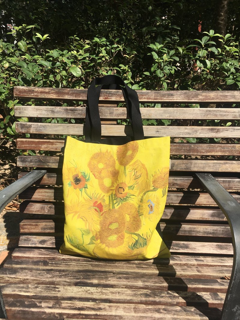 梵高向日葵帆布袋 油畫 梵谷傳世作品  藝術 欣賞 名作 繪畫 - 手提包/手提袋 - 棉．麻 黃色